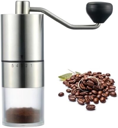 Portable Manual Coffee Grinder – Conical Burr with 5 Adjustable Settings for Smooth Grinding, Perfect for Espresso Enthusiasts at Home, Office, or Camping